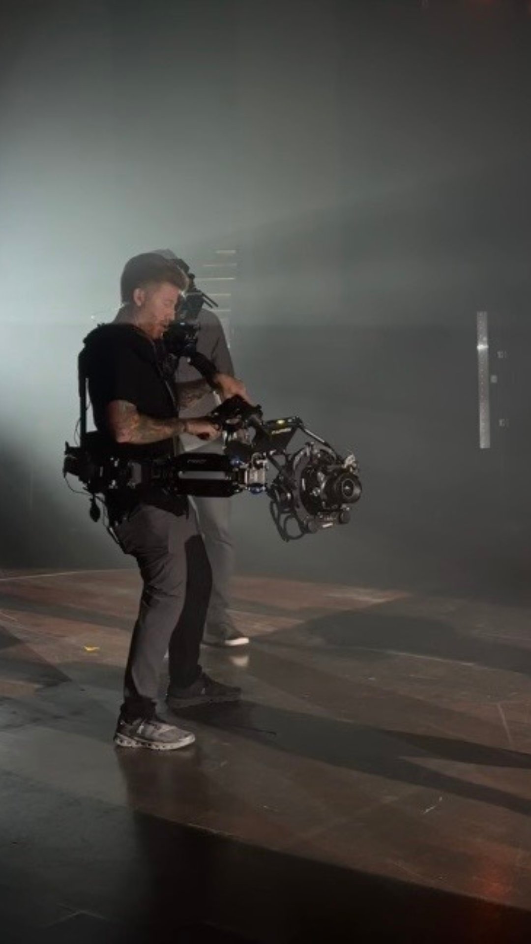 David Liebling operating a Steadicam through haze on the Dancing with the Stars set