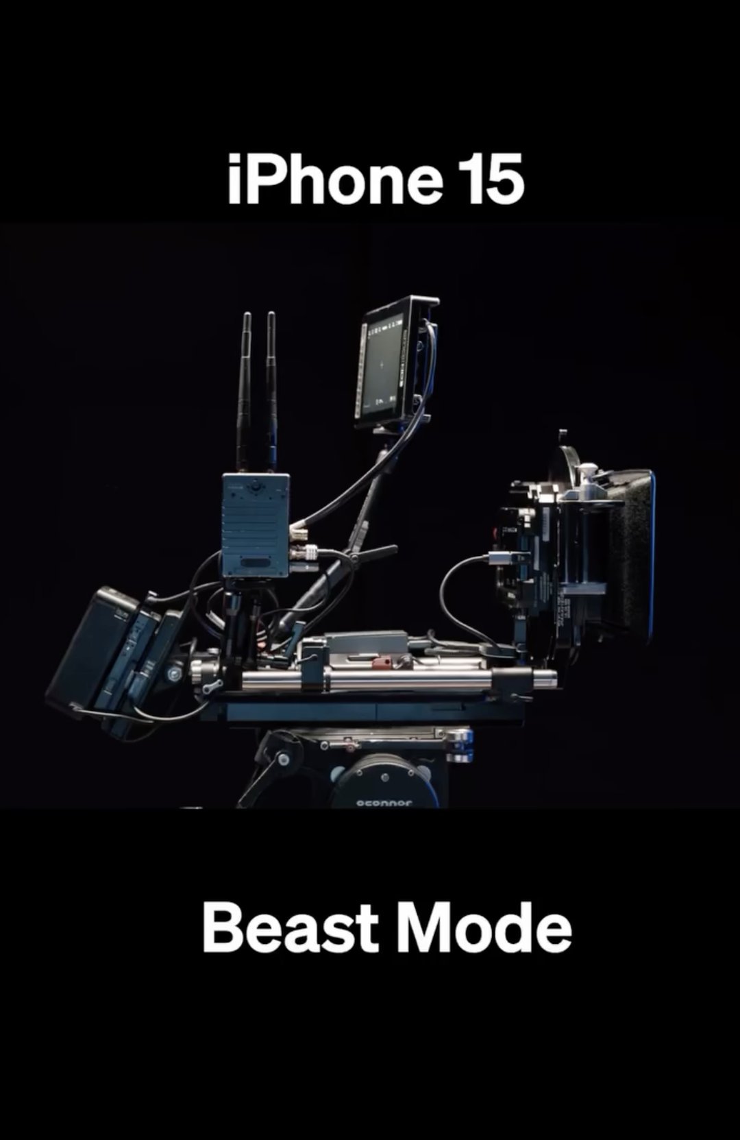 Strada Beast Mode, an iPhone 15 built out on a full cinema rig with wireless video and matte box